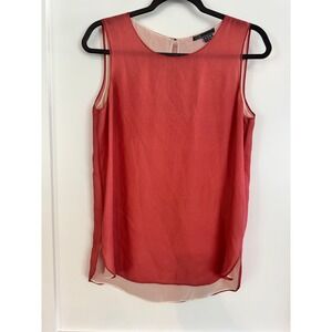 Vince Womens Coral Pink‎ 100% Silk Sleeveless Double Layer Blouse Top Small
